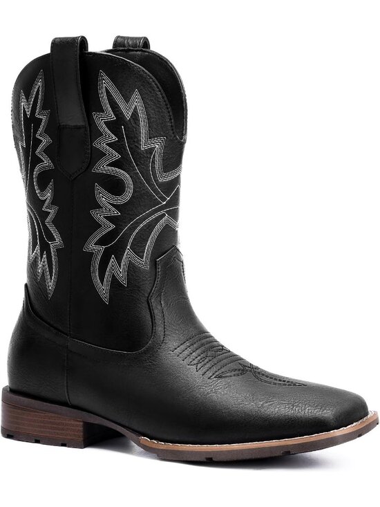 Men\'s Black Faux Leather Slip on Square Toe with Classic Embroidered Cowboy Boot main image 6